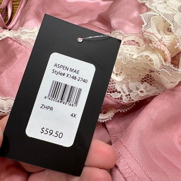 Fredericks of Hollywood Plus Size 4X Sexy PJs Pajamas Camisole Shorts Pink Satin - Picture 11 of 11